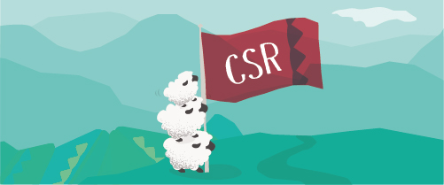 Graphic showing three sheep displaying a banner reading CSR