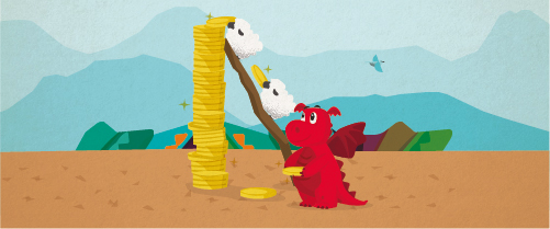 Graphic showing Dylan the Dragon helping sheep save money